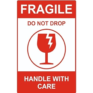 true-ally large fragile stickers - 100 x 150mm 4x6 inch strong adhesive red labels handle with care sticker warning for shipping packing of goods and moving 1 roll - 100 sticker