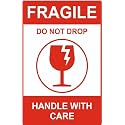 True-Ally Large Fragile Stickers - 100 x 150mm (4x6 inch) Strong Adhesive Red Labels Handle with Care Sticker Warning for Shipping Packing of Goods and Moving (1 Roll - 100 Sticker)