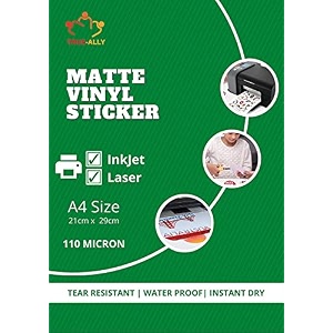 true-ally white matte vinyl sticker self-adhesive photo paper for inkjet printer waterproof instant dry tear resistant diy sticker printing art pack of 25 sheets a4 size