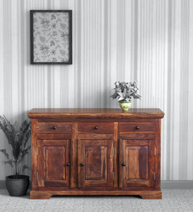 true furniture sheesham  rosewood  2 self and 3 drawer solid wood free standing sideboard