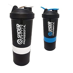 spacial combo of gym shaker bottle 500 ml with 2 storage compartment cup combo for gym pack of 2 multicolour 8
