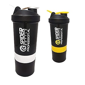 spacial combo of gym shaker bottle 500 ml with 2 storage compartment cup combo for gym pack of 2 multicolour 7