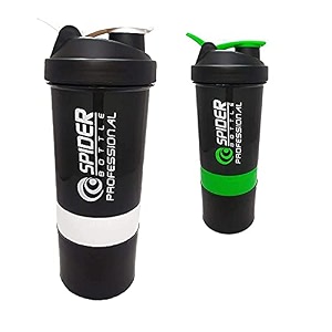 spacial combo of gym shaker bottle 500 ml with 2 storage compartment cup combo for gym pack of 2 multicolour 9