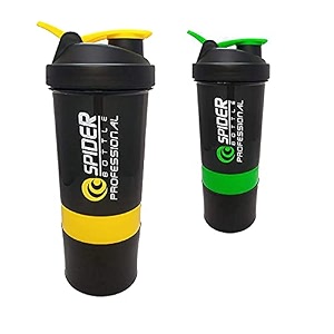 spacial combo of gym shaker bottle 500 ml with 2 storage compartment cup combo for gym pack of 2 multicolour 13
