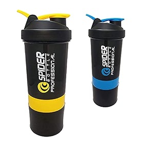 spacial combo of gym shaker bottle 500 ml with 2 storage compartment cup combo for gym pack of 2 multicolour 12