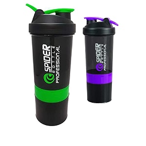 spacial combo of gym shaker bottle 500 ml with 2 storage compartment cup combo for gym pack of 2 multicolour 20