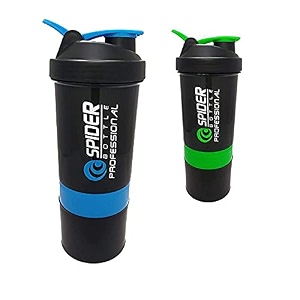 spacial combo of gym shaker bottle 500 ml with 2 storage compartment cup combo for gym pack of 2 multicolour 16