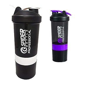 spacial combo of gym shaker bottle 500 ml with 2 storage compartment cup combo for gym pack of 2 multicolour 11
