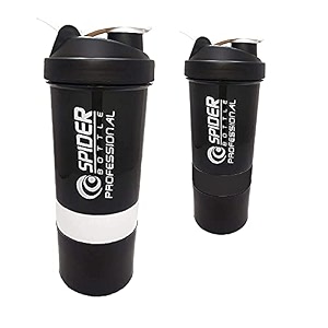 spacial combo of gym shaker bottle 500 ml with 2 storage compartment cup combo for gym pack of 2 multicolour 10