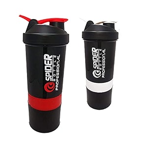spacial combo of gym shaker bottle 500 ml with 2 storage compartment cup combo for gym pack of 2 multicolour 1