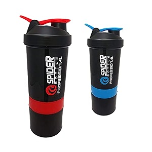 spacial combo of gym shaker bottle 500 ml with 2 storage compartment cup combo for gym pack of 2 multicolour 3