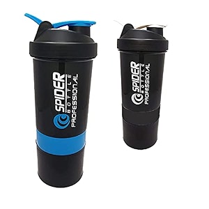 spacial combo of gym shaker bottle 500 ml with 2 storage compartment cup combo for gym pack of 2 multicolour 17