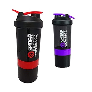 spacial combo of gym shaker bottle 500 ml with 2 storage compartment cup combo for gym pack of 2 multicolour 6
