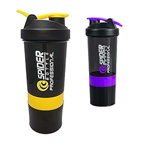 spacial combo of gym shaker bottle 500 ml with 2 storage compartment cup combo for gym pack of 2 multicolour 15