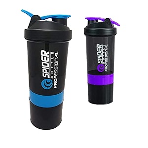 shaker bottle special combo of gym shaker bottle 500 ml with 2 storage compartment cup combo for gym pack of 2 multicolour 18