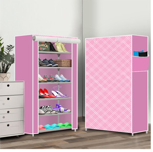 true joys 6 shelf foldable collapsible shoerack metal shoe stand 28  pink diagonal 6 shelves diydo-it-yourself