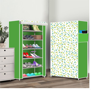 true joys 6 shelf foldable collapsible shoerack metal shoe stand 25green leaf print 6 shelves diydo-it-yourself