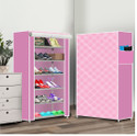 True Joys 6 Shelf Foldable Collapsible ShoeRack Metal Shoe Stand (28 | Pink Diagonal, 6 Shelves, DIY(Do-It-Yourself))