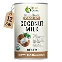 True Organic Unsweetened Coconut Milk 13.5 Fl oz - No Guar Gum, Gluten-Free, Vegan - 18% Coconut Milk Fat (12-Pack)