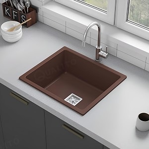 truesink quartz kitchen sink 16x18x9 inches brown color with waste coupling amp waste pipe  sound scratch and heat proof single bowl matt finish granite kitchen sink