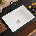 TrueSink Quartz Kitchen Sink 16x18X9 Inches Milky White Color With Waste Coupling &amp; Waste Pipe | Sound, Scratch and Heat Proof Single Bowl Matt Finish Granite Kitchen Sink