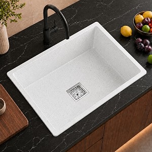 truesink quartz kitchen sink 21x18x9 inches dotted white color with waste coupling amp waste pipe  sound scratch and heat proof single bowl matt finish granite kitchen sink