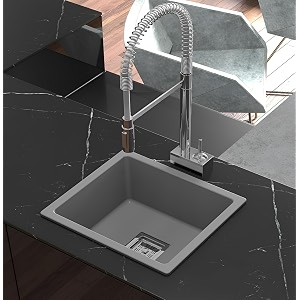 truesink quartz kitchen sink 21x18x9 inches grey color with waste coupling amp waste pipe  sound scratch and heat proof single bowl matt finish granite kitchen sink