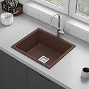 TrueSink Quartz Kitchen Sink 21x18X9 Inches Brown Color With Waste Coupling &amp; Waste Pipe | Sound, Scratch and Heat Proof Single Bowl Matt Finish Granite Kitchen Sink