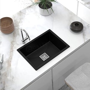 truesink quartz kitchen sink 24x18x9 inches black color with waste coupling amp waste pipe  sound scratch and heat proof single bowl matt finish granite kitchen sink