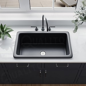 truesink quartz kitchen sink 31x19 inches black colour  single big bowl quartz sink  sound scratch and heat proof black granite sink with waste coupling and waste pipe