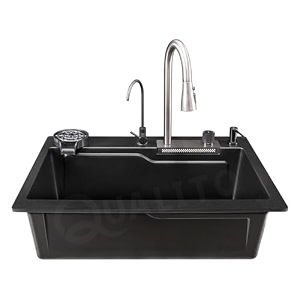 truesink quartz multifunction kitchen sink  30x20 inch black waterfall sink  all in one kitchen sink  smart sink