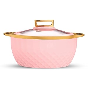 trueware classic inner steel with see through toughened glass lid casserole  2500 ml pink  pu insulated  bpa free  oduor proof  food grade  ideal for chapatti  roti  curd maker  hot pot