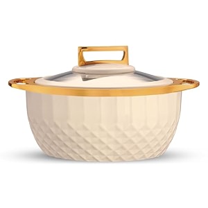 trueware classic inner steel with see through toughened glass lid casserole  1000 ml ivory  pu insulated  bpa free  oduor proof  food grade  ideal for chapatti  roti  curd maker  hot pot