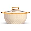 Trueware Classic Inner Steel with See Through Toughened Glass Lid Casserole | 2500 ml, Ivory | PU Insulated | BPA Free | Oduor Proof | Food Grade | Ideal for Chapatti | Roti | Curd Maker | Hot Pot