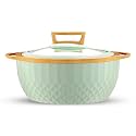 Trueware Classic Inner Steel with See Through Toughened Glass Lid Casserole | 1500 ml,Green | PU Insulated | BPA Free | Oduor Proof | Food Grade | Ideal for Chapatti | Roti | Curd Maker | Hot Pot