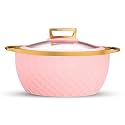 Trueware Classic Inner Steel with See Through Toughened Glass Lid Casserole | 1500 ml, Pink | PU Insulated | BPA Free | Oduor Proof | Food Grade | Ideal for Chapatti | Roti | Curd Maker | Hot Pot