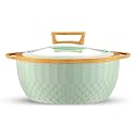 Trueware Classic Inner Steel with See Through Toughened Glass Lid Casserole | 2500 ml,Green | PU Insulated | BPA Free | Oduor Proof | Food Grade | Ideal for Chapatti | Roti | Curd Maker | Hot Pot