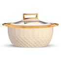 Trueware Classic Inner Steel with See Through Toughened Glass Lid Casserole | 1000 ml, Ivory | PU Insulated | BPA Free | Oduor Proof | Food Grade | Ideal for Chapatti | Roti | Curd Maker | Hot Pot