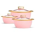Trueware Classic Inner Steel With Toughened Glass Lid Casserole Set of 3 | 1000ml,1500ml &amp; 2500ml | PU Insulated | BPA Free | Oduor Proof | Food Grade | Ideal for Chapatti | Curd Maker (Pink)