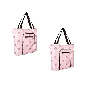trunkit eco-friendly foldable shopping tote grocery shoulder travel handbag  set of 2 pink
