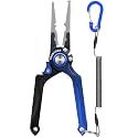 TRUSCEND Easy Use Lockable Fishing Pliers with Tungsten Carbide Cutter, Innovative Ergonomic Handy Handle, Saltwater Corrosion Resistant Teflon Coated Fishing Tool, Light Multi-Function Fishing Gear