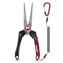 TRUSCEND Easy Use Lockable Fishing Pliers with Tungsten Carbide Cutter, Innovative Ergonomic Handy Handle, Saltwater Corrosion Resistant Teflon Coated Fishing Tool, Light Multi-Function Fishing Gear