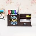Wooden Pen Stand For Study Table, Office | Desk Organisor | Pen Holder | Visiting Card Holder For Office Table Stylish (3 Compartment, Brown)