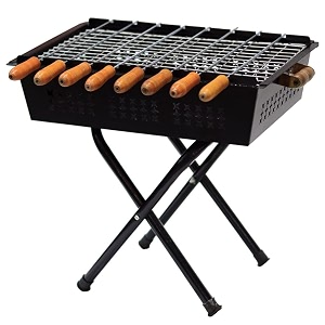 trustbasket foldable charcoal barbeque grill set for home with 8 skewers amp charcoal tray  portable bbq grill tandoori grill amp chicken grill machine in sleek black