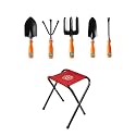 TrustBasket Gardening Tools Kit for Home Garden with Stool | 5 in 1 Garden Tools for Home Gardening Set - Cultivator, Big & Small Trowel, Weeder, Fork | Gardening Tools Kit for Outdoor Gardening Use
