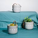 TrustBasket Loop Small Clay Flower Pots Set of 3 | Grey Textured Terracotta Clay Flower Pot with Leather Loop | Handmade Pots | Mud Plant Container | Gamla for Plants | Clay Pots for Plants