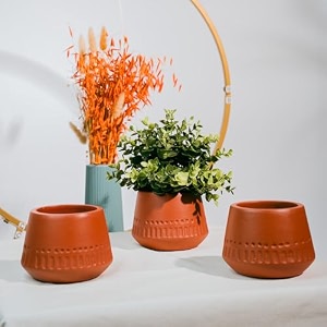 trustbasket terra craze small clay flower pots set of 3  black amp gold terracotta clay flower pot  mud plant container  handmade pots  gamla for plants  clay pots for plants  indoor outdoor use