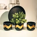 TrustBasket Terra Craze Small Clay Flower Pots Set of 3 | Black &amp; Gold Terracotta Clay Flower Pot | Mud Plant Container | Handmade Pots | Gamla for Plants | Clay Pots for Plants | Indoor Outdoor Use