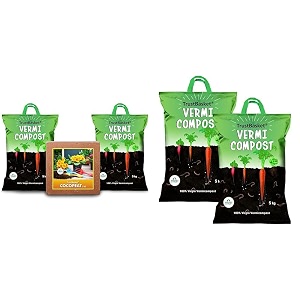 trustbasket organic manure combo of vermicompost 10kg and cocopeat 5kg for all type plants green amp trustbasket organic vermicompost fertilizer manure for plants - 10 kg