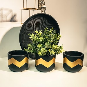 trustbasket terra craze small clay flower pots set of 3  black amp gold terracotta clay flower pot  mud plant container  handmade pots  gamla for plants  clay pots for plants  indoor outdoor use